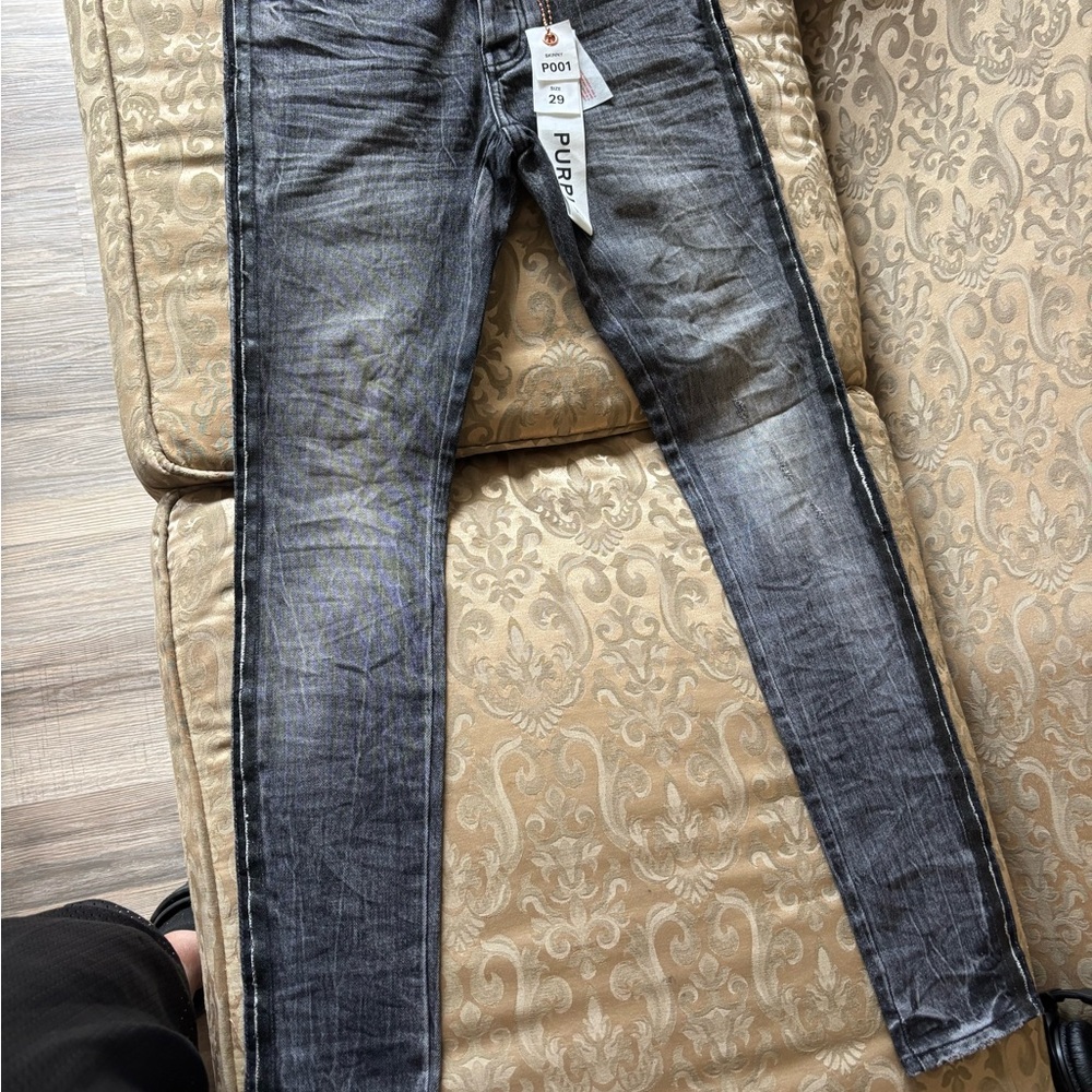 Men's Distressed Black and Gray Skinny Jeans